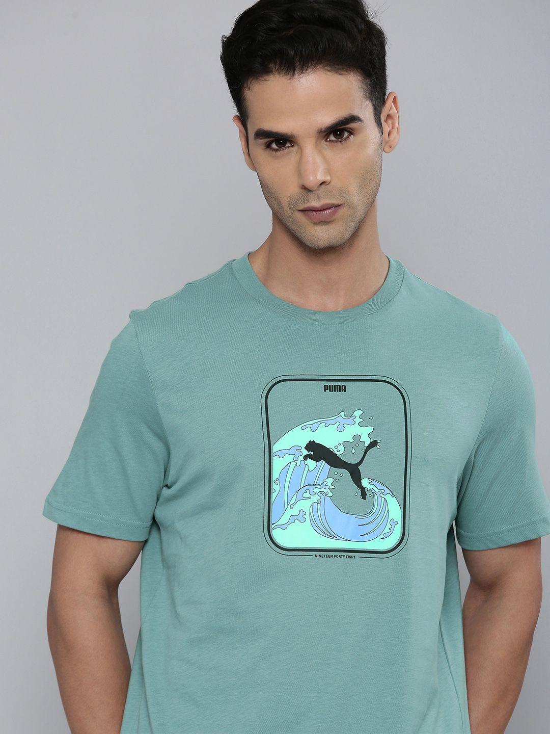 puma graphics wave brand logo printed pure cotton t-shirt