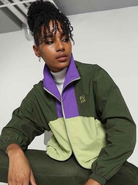 puma green & purple color-block jacket