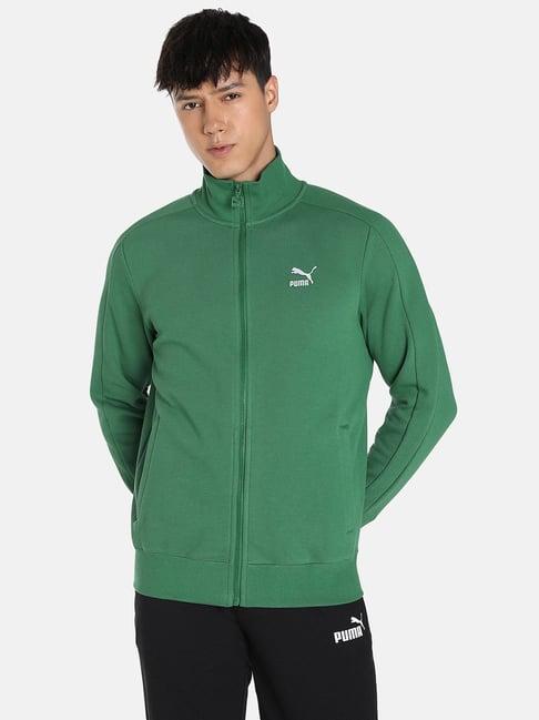 puma green cotton regular fit jacket