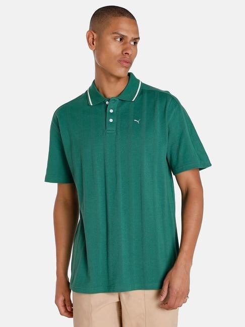 puma green cotton regular fit polo t-shirt