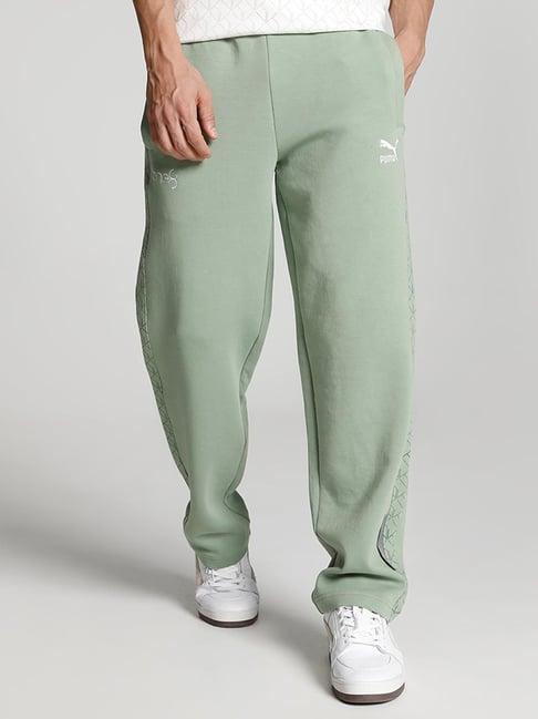 puma green cotton regular fit self pattern trackpants