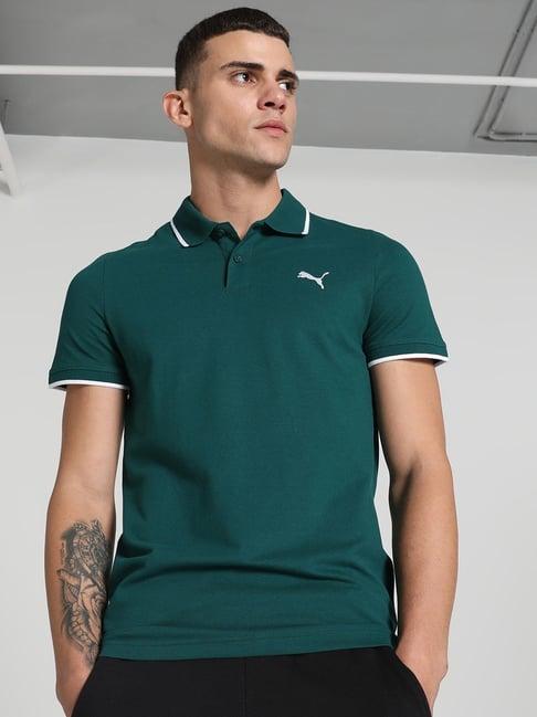 puma green cotton slim fit polo t-shirt