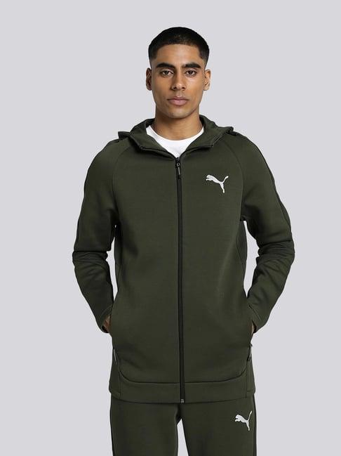 puma green cotton slim fit sports jacket