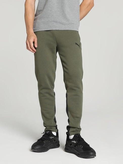 puma green moss cotton slim fit colour block sports trackpants