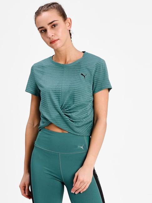 puma green round neck yoga top