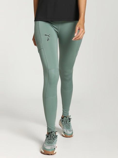 puma green solid high rise tights