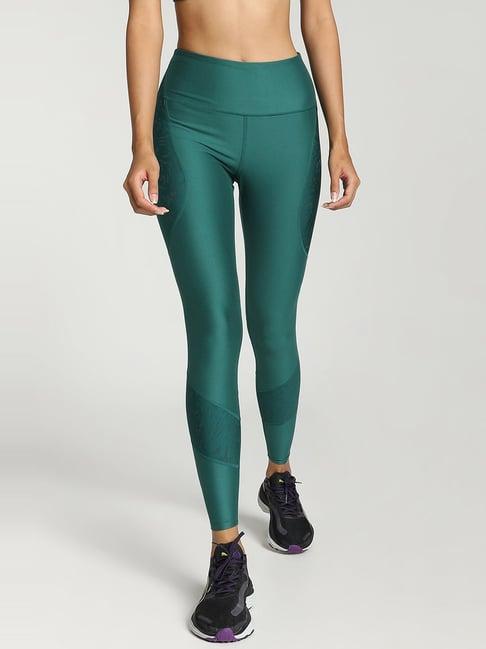 puma green solid mid rise tights