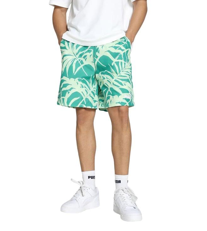 puma green spring break ess+ palm resort aop printed regular fit shorts