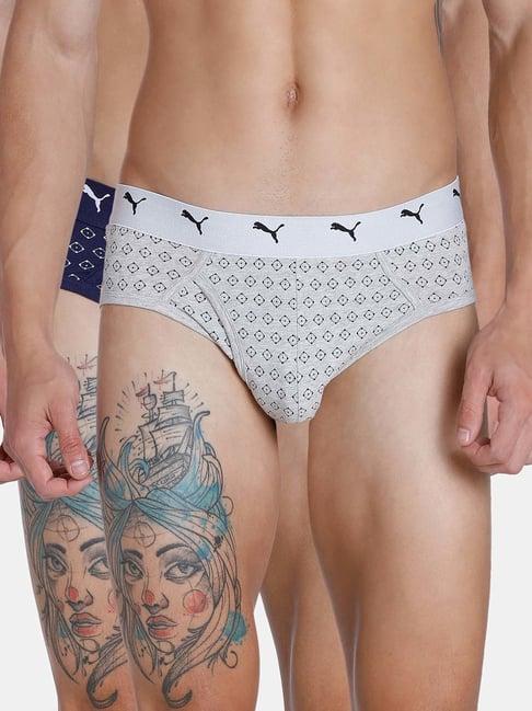 puma grey & navy cotton printed briefs - pack of 2