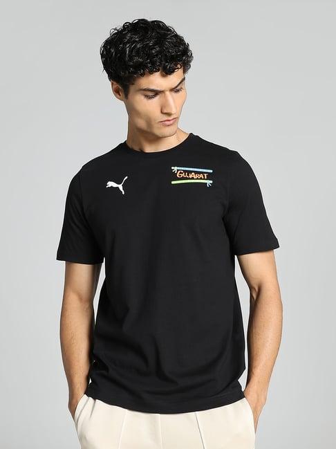 puma gujarat city black relaxed fit printed cotton sports t-shirt