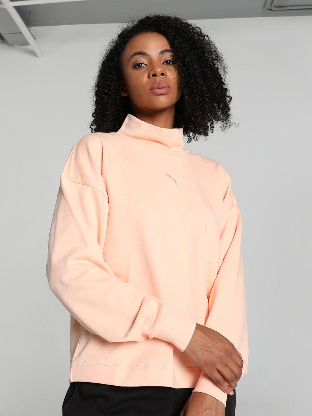 puma her high neck relaxed fit cotton pullover sweatshirt