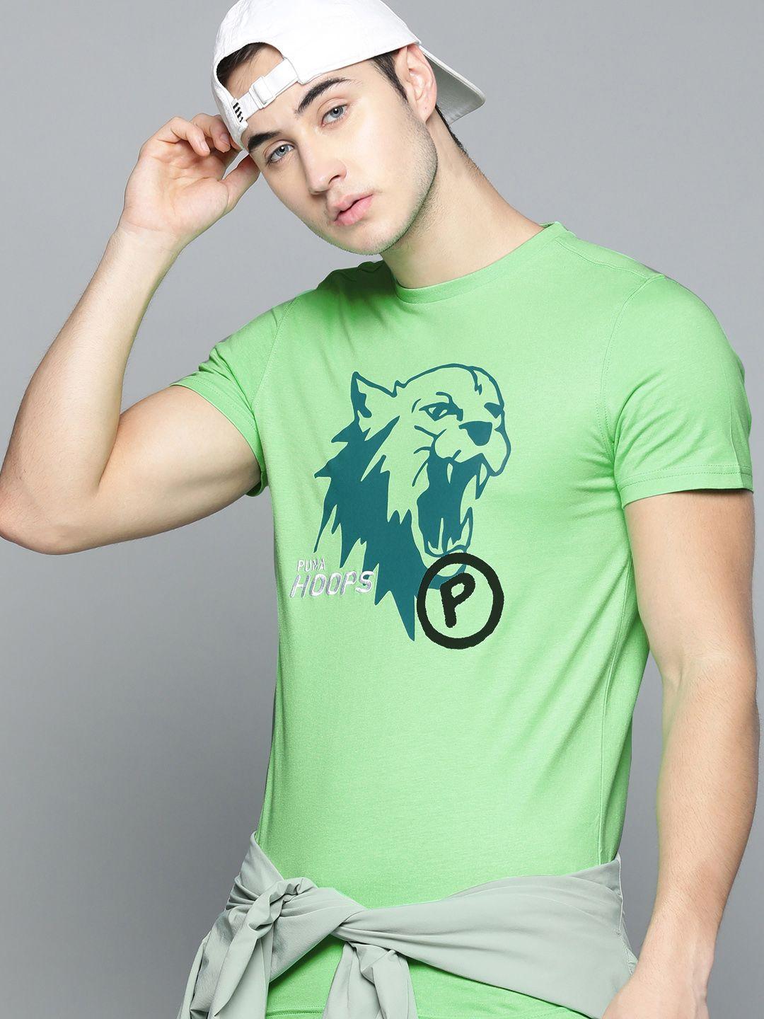 puma hoops men green graphic printed t-shirt