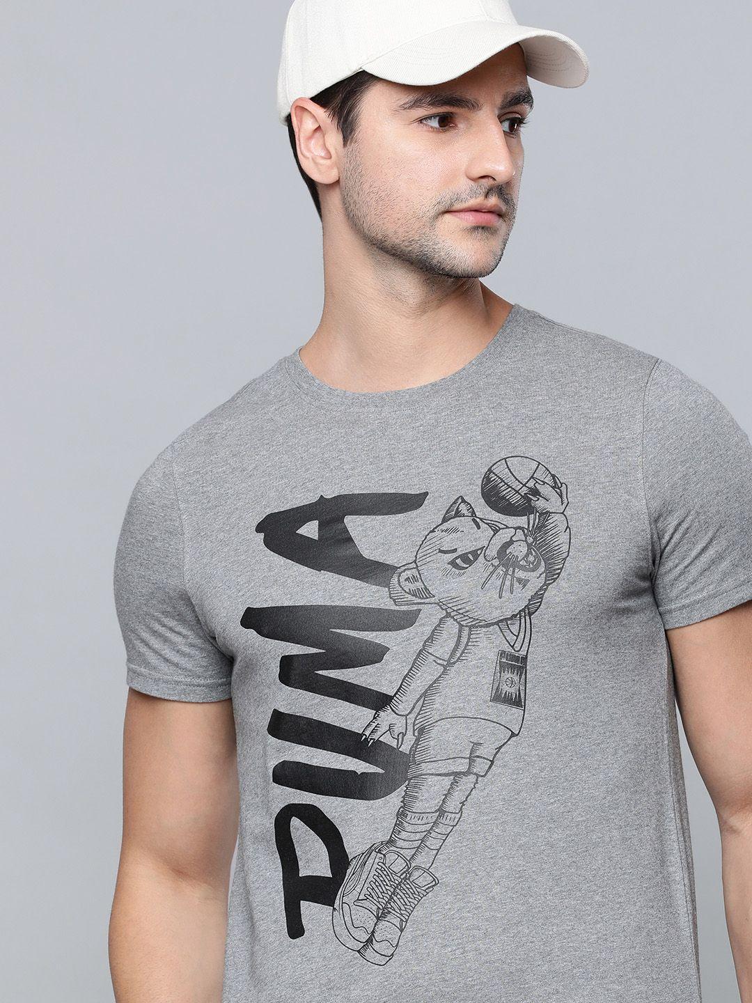 puma hoops men grey graphic printed casual t-shirt