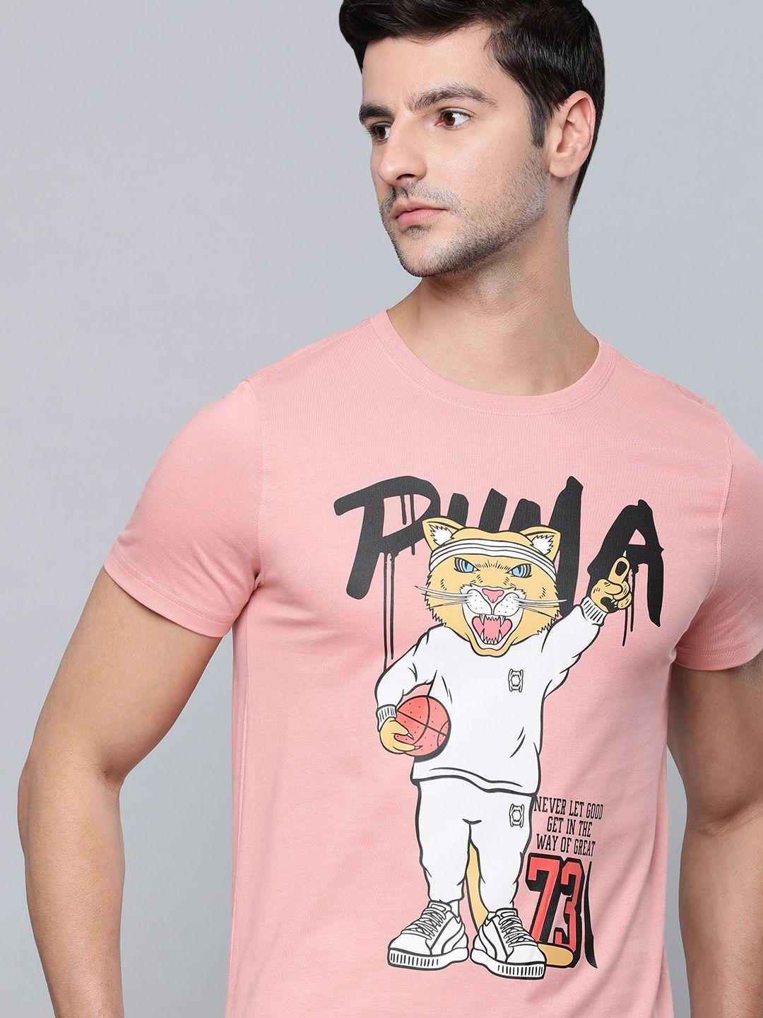 puma hoops men rose printed round-neck casual t-shirt