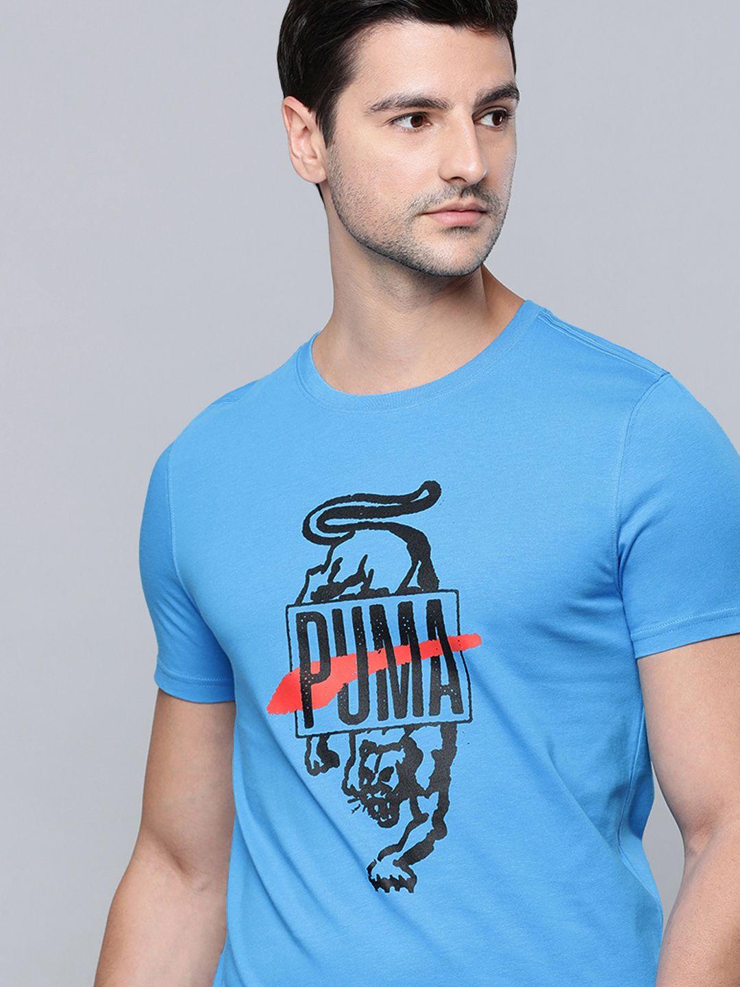 puma hoops men sky blue graphic printed sports t-shirt