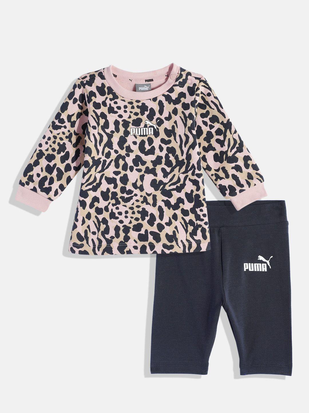 puma infant nude pink camouflage printed t-shirt with navy blue shorts