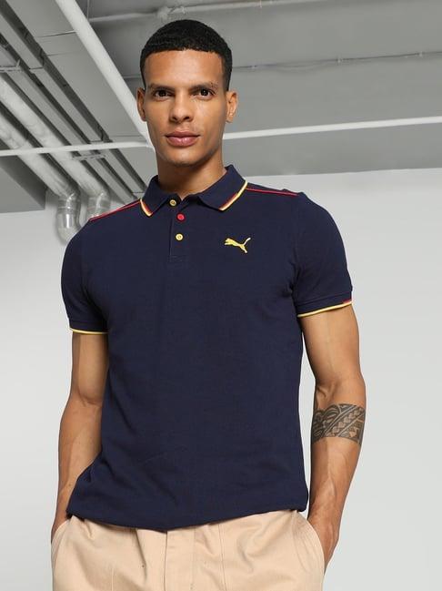 puma ink blue cotton slim fit polo t-shirt