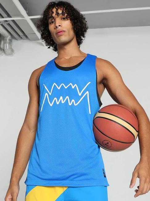 puma jaws core basketball blue regular fit printed tank tee