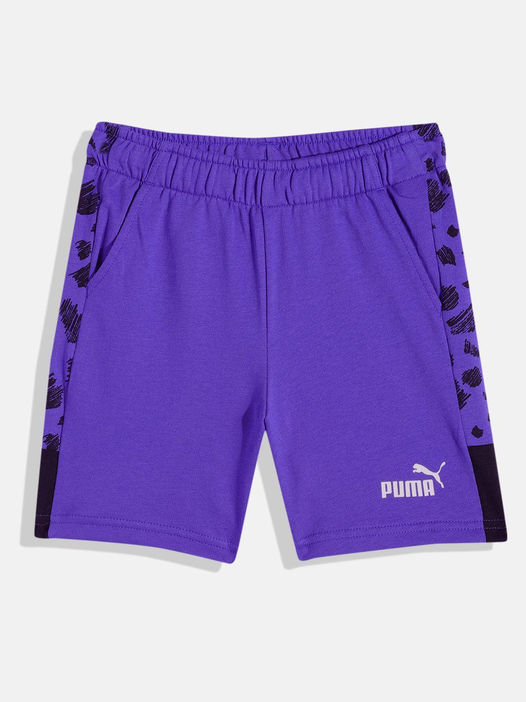 puma kids abstract printed essential+ puma mates high-rise pure cotton outdoor shorts