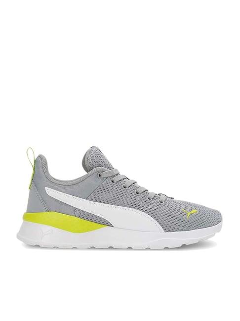 puma kids anzarun lite grey & lime green lace up shoes