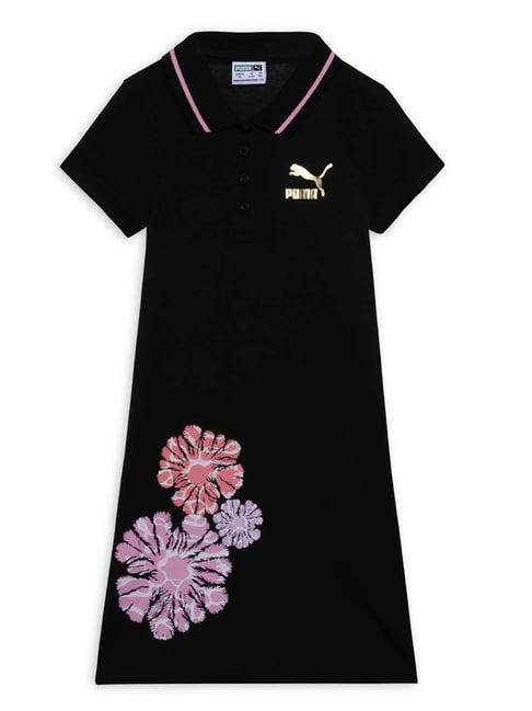 puma kids black cotton floral print dress