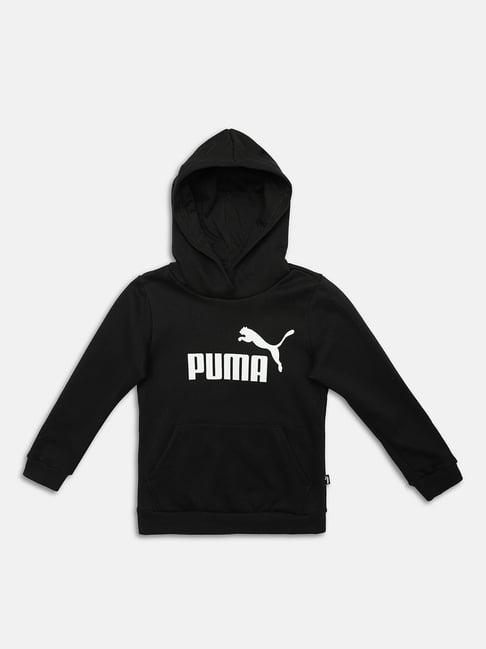 puma kids black logo print full sleeves hoodie