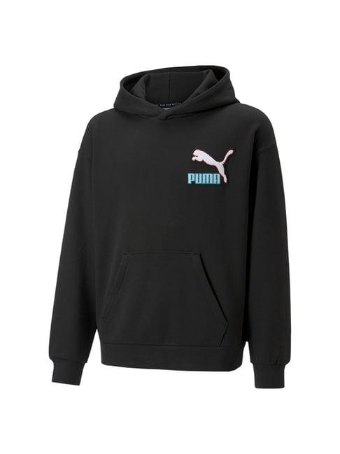 puma kids black logo print hoodie