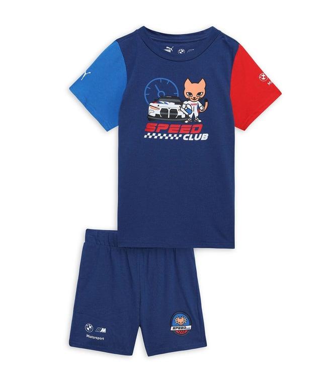 puma kids blue bmw mmw toddler printed regular fit t-shirt & shorts set