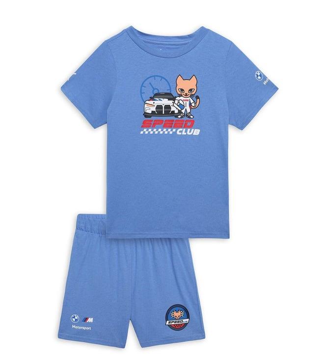 puma kids blue bmw mmw toddler printed regular fit t-shirt & shorts set