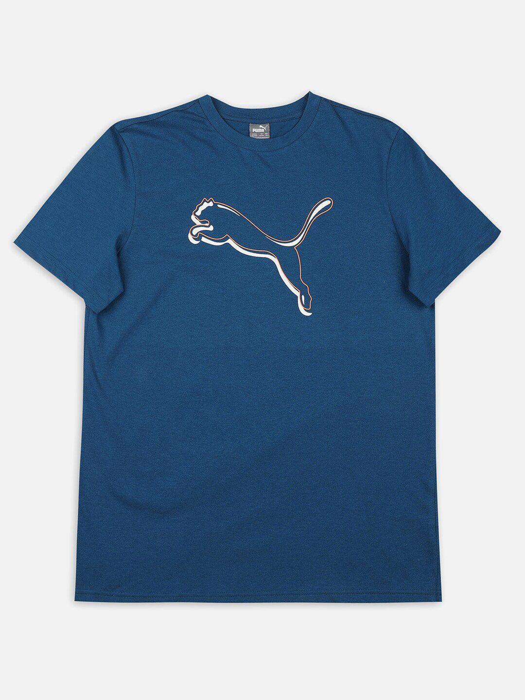 puma kids blue brand logo printed shaded-cat youth t-shirt