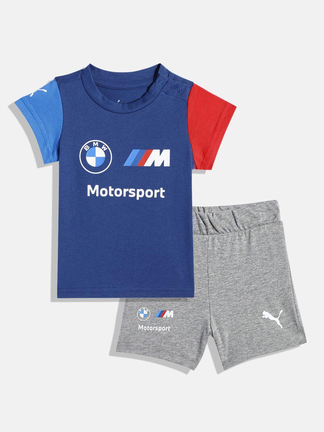 puma kids bmw m motorsport printed pure cotton t-shirt with shorts