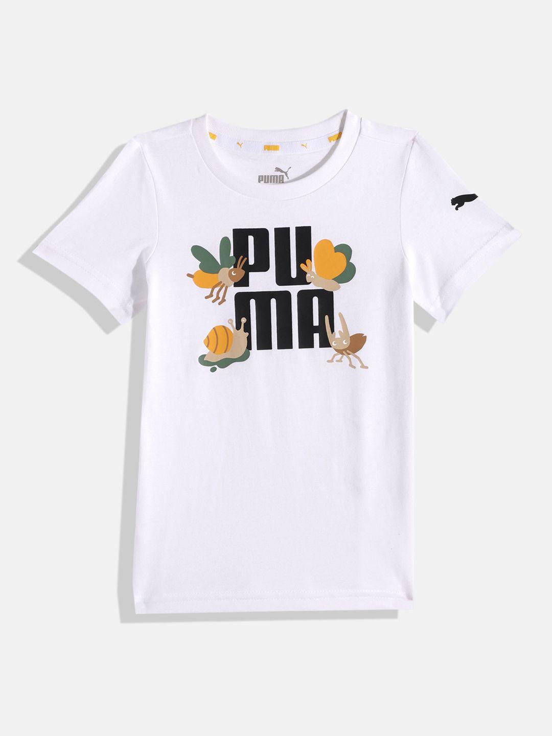 puma kids brand logo printed small world regular fit pure cotton t-shirt