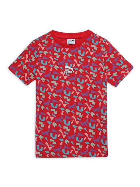 puma kids classics aop red cotton printed t-shirt