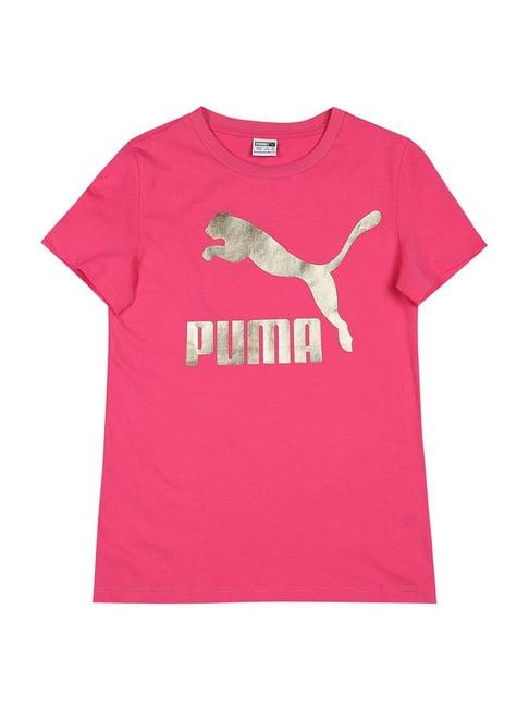 puma kids classics glowing pink cotton logo t-shirt