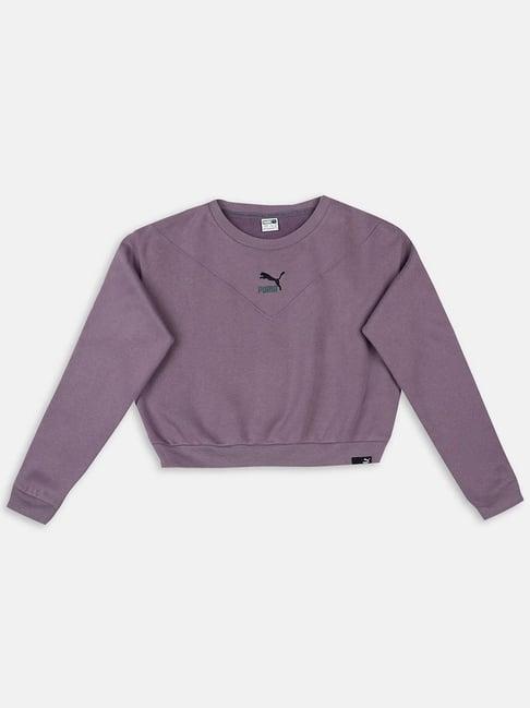 puma kids classics grl crew fl g purple cotton relaxed fit full sleeves sweatshirt