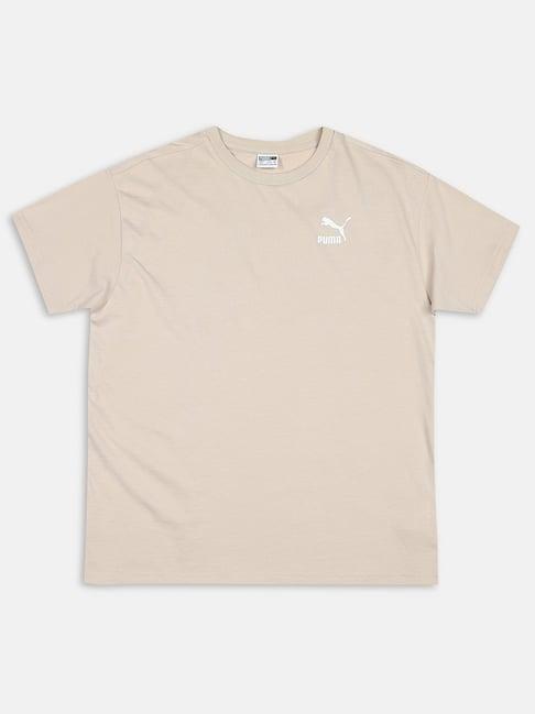 puma kids classics relaxed beige cotton logo t-shirt