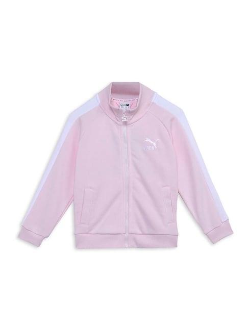 puma kids classics t7 pink cotton logo full sleeves jacket