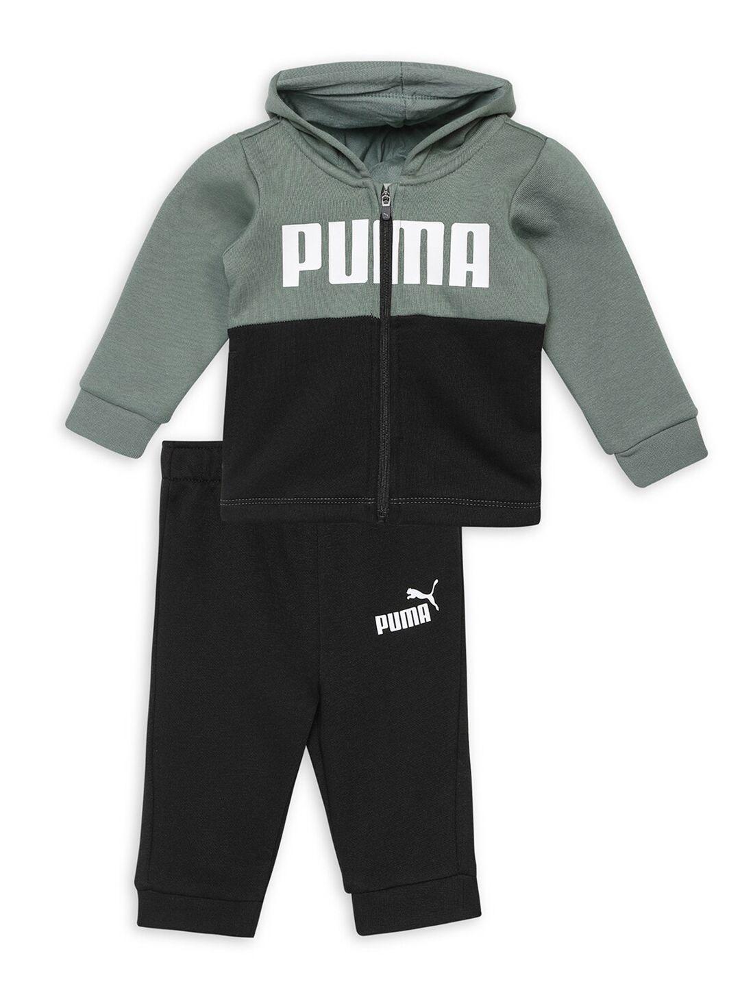 puma kids colourblocked pure cotton sweatshirt with joggers clothing set
