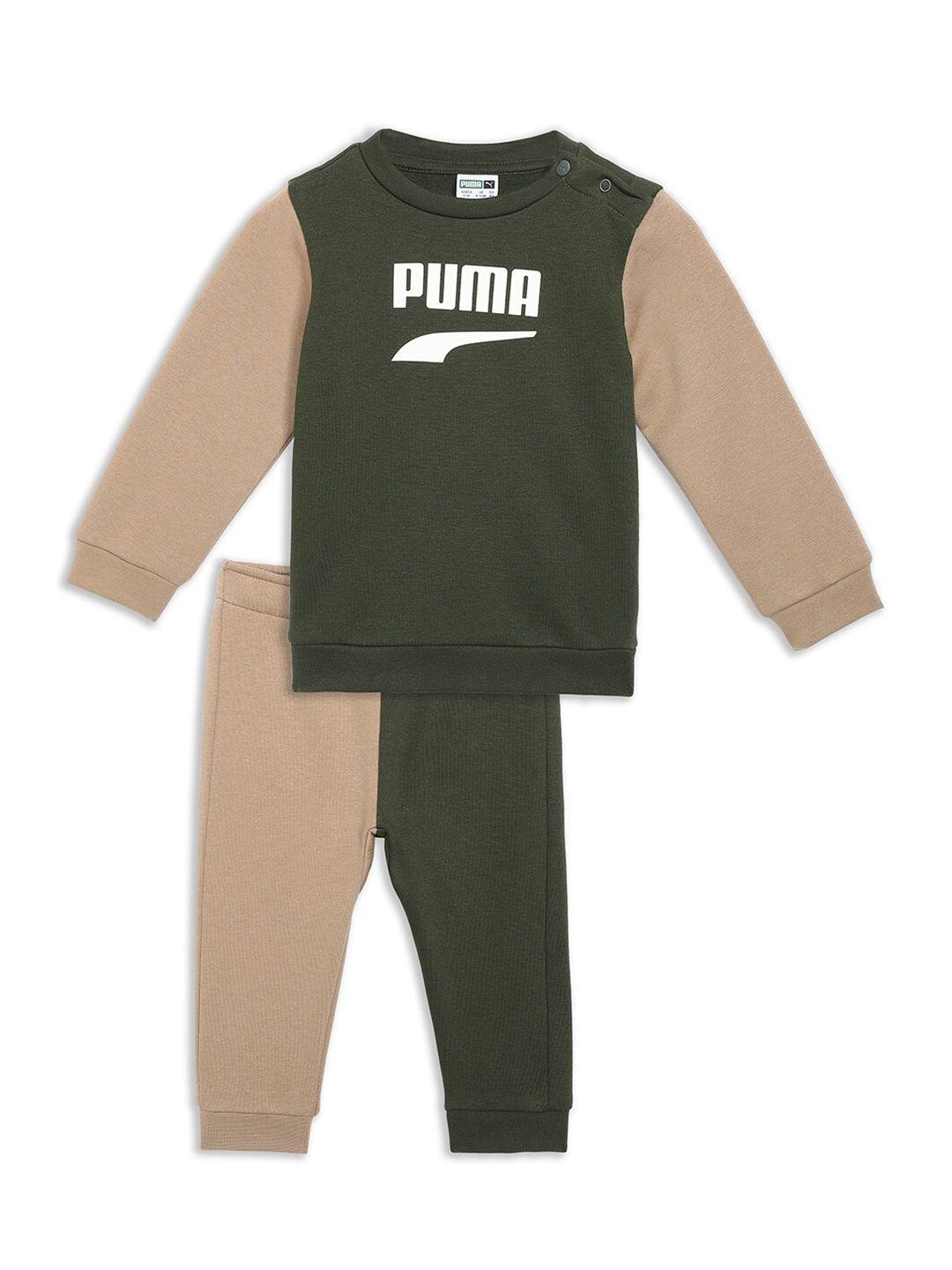 puma kids colourblocked pure cotton t-shirt with joggers clothing set