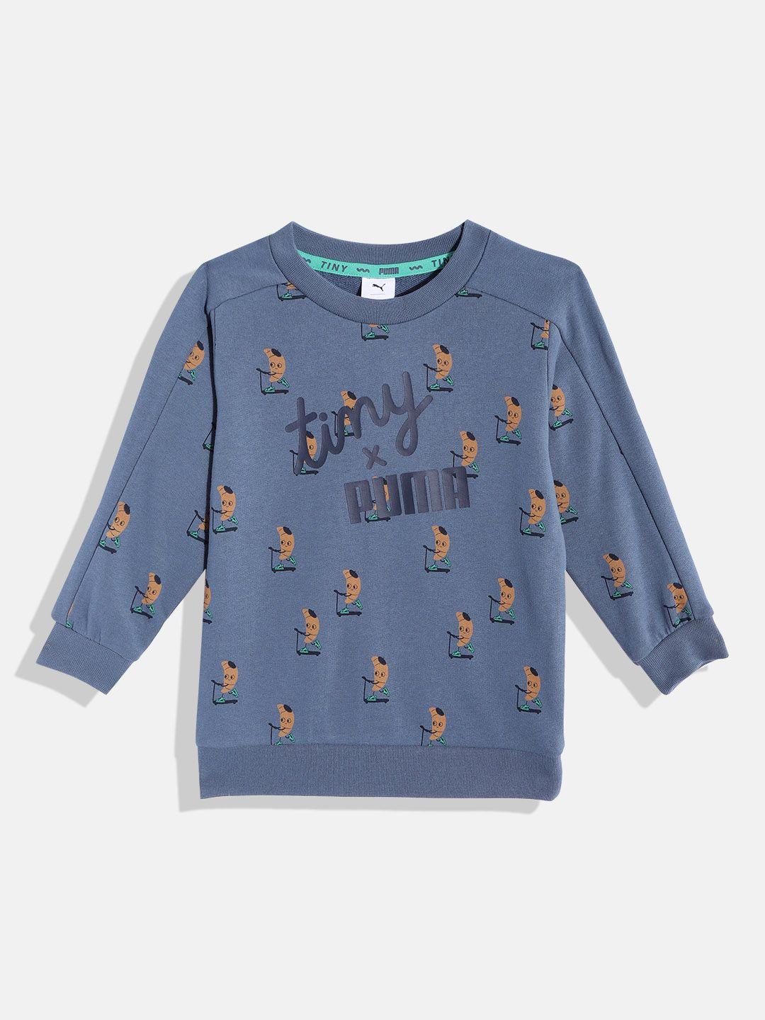 puma kids cotton round neck printed tiny aop crew sweatshirt