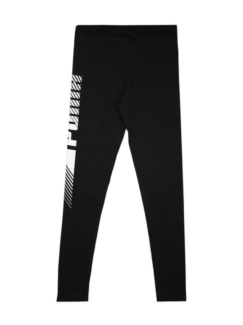 puma kids essentials black & white cotton printed leggings