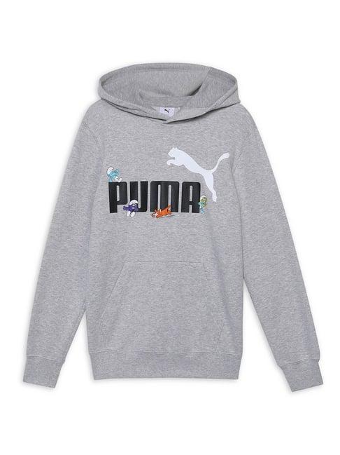 puma kids grey printed full sleeves hoodie