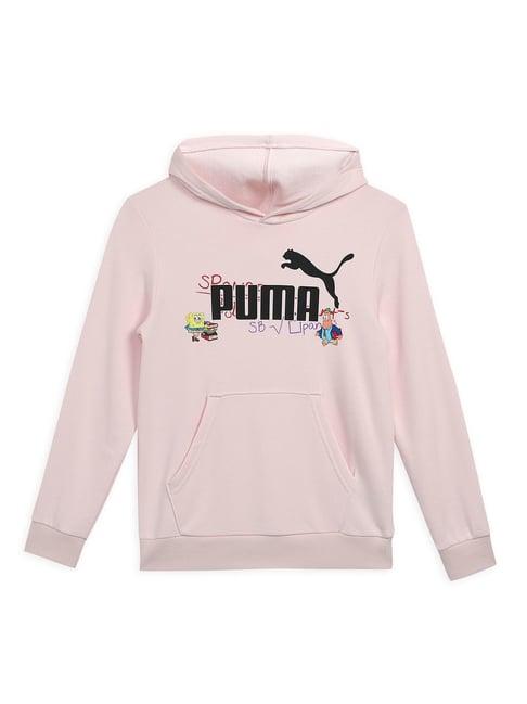 puma kids light pink printed full sleeves hoodie
