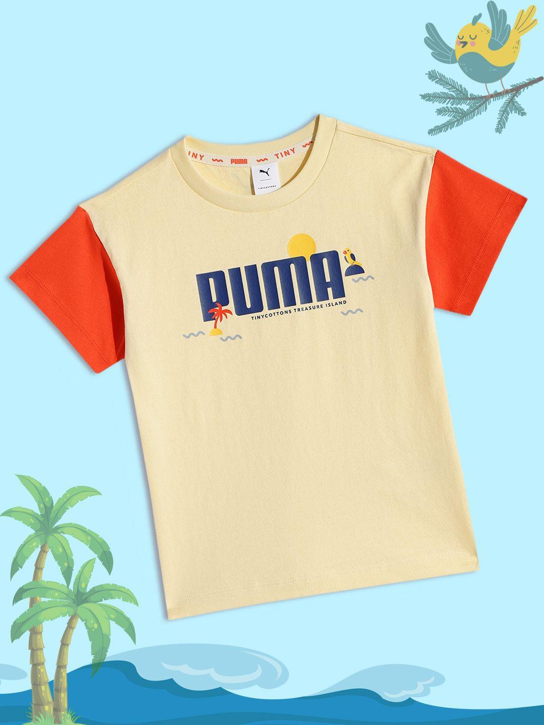 puma kids light yellow x tiny printed pure cotton t-shirt