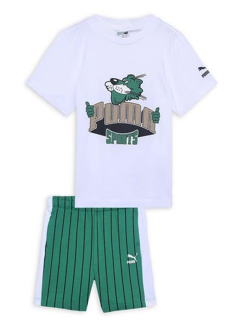 puma kids minicats fanbase white & green cotton printed t-shirt set