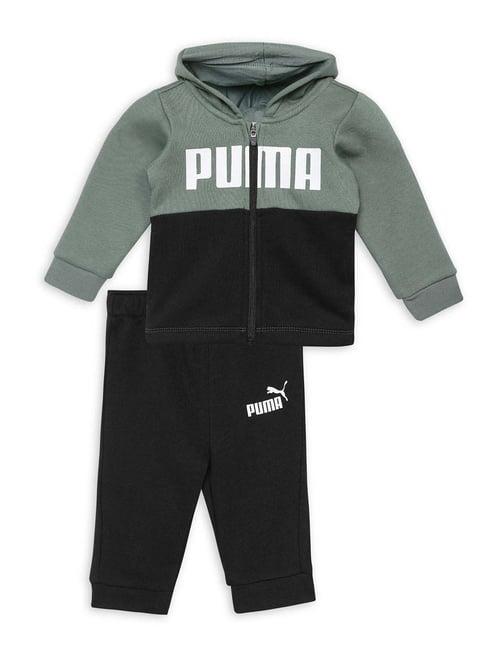 puma kids minicats green & black cotton printed full sleeves jacket set