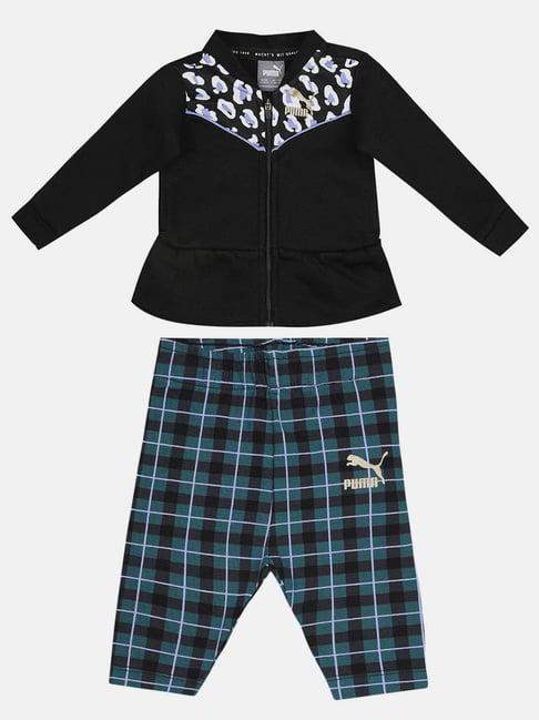 puma kids minicats prime 90's black & blue cotton printed full sleeves sweatshirt set