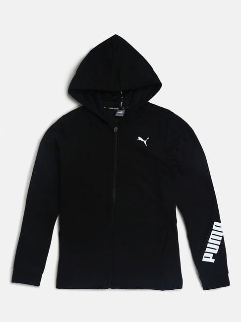 puma kids modern sports black cotton logo print hoodie