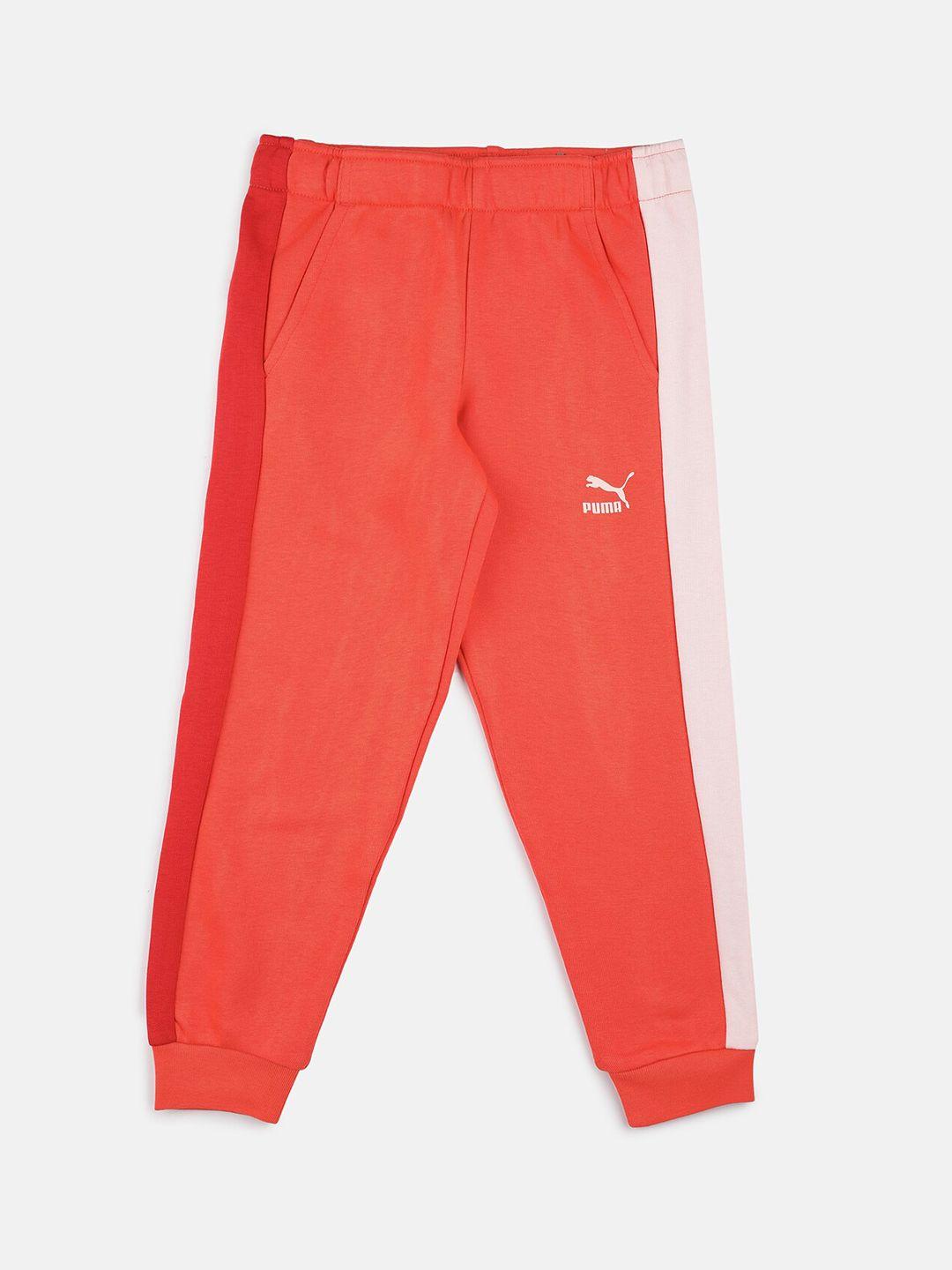 puma kids orange & red colorblocked regular joggers