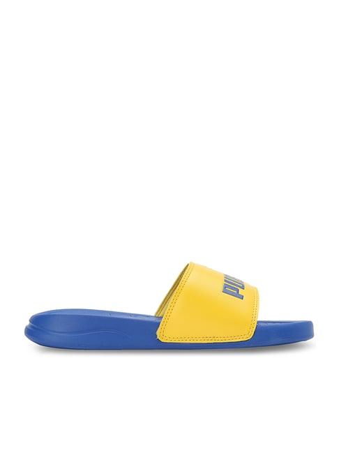 puma kids popcat 20 x 1der yellow & royal blue casual slides